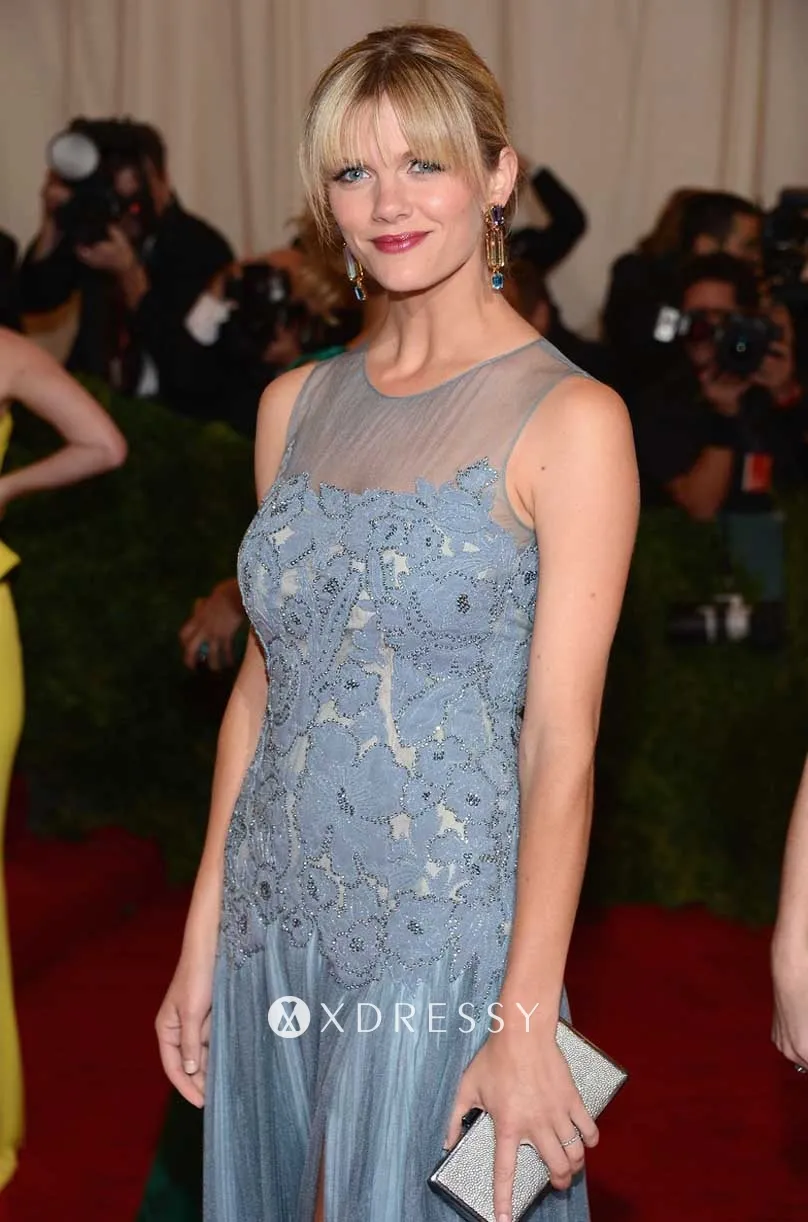 Brooklyn Decker pleated slate blue silk evening dress Brooklyn Decker pleated slate blue silk evening dress
