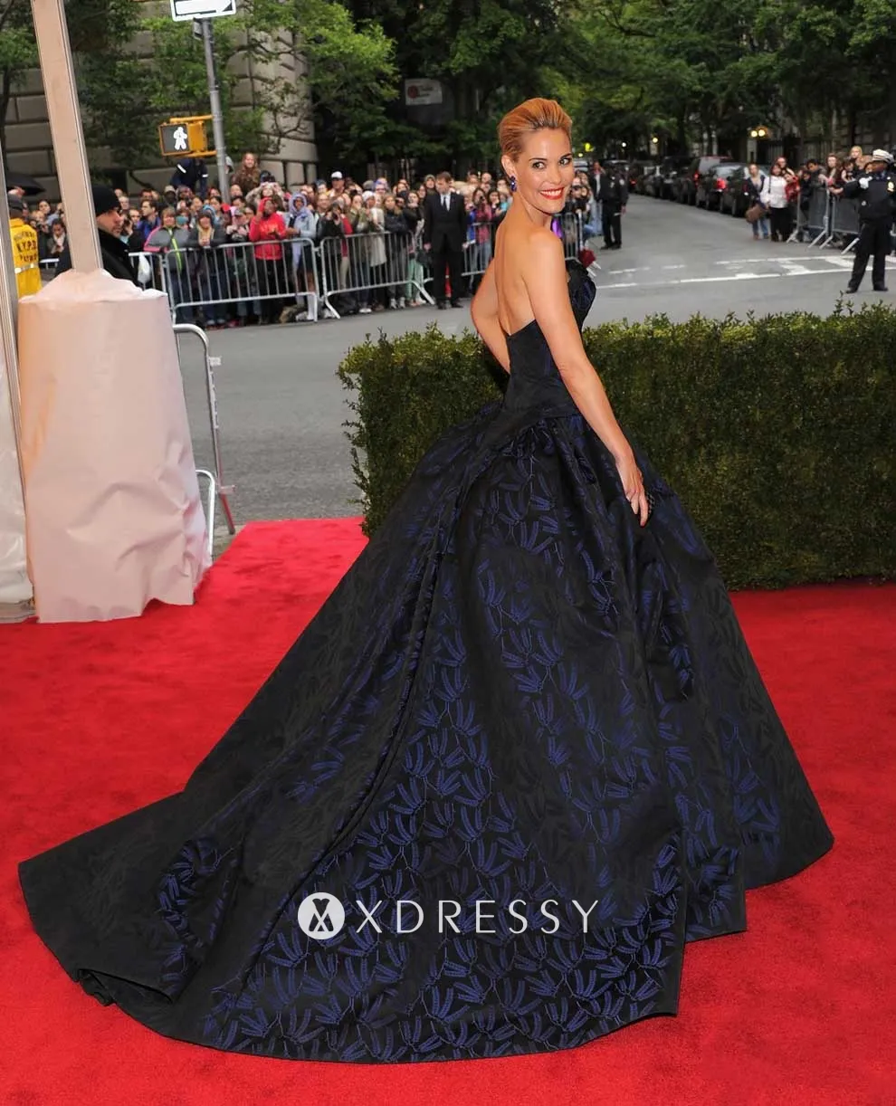 Leslie Bibb navy ball gown at 2012 Met Gala Leslie Bibb navy ball gown at 2012 Met Gala