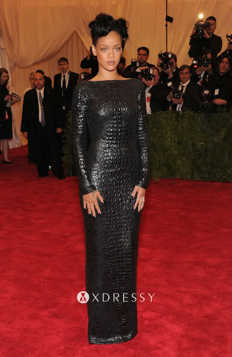 Rihanna black long sleeve dress at 2012 Met Gala red carpet Rihanna black long sleeve dress at 2012 Met Gala red carpet