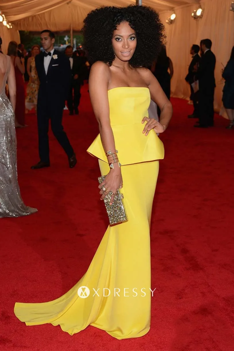 Solange Knowles yellow peplum dress at 2012 Met Ball Solange Knowles yellow peplum dress at 2012 Met Ball