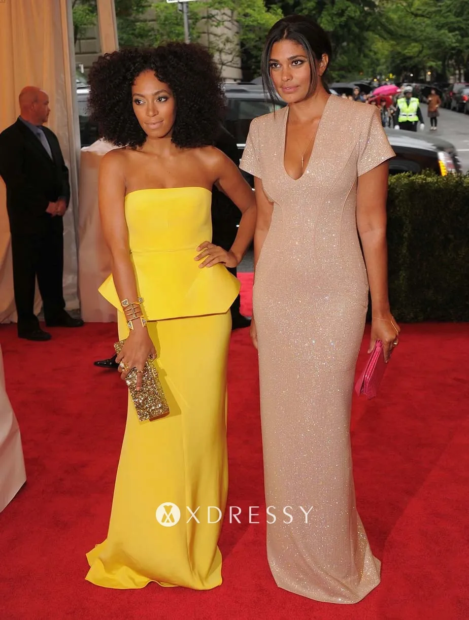 Solange Knowles yellow strapless dress at Met Ball 2012 Solange Knowles yellow strapless dress at Met Ball 2012