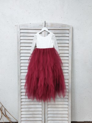 white and burgundy two tone flower girl dress white and burgundy two tone flower girl dress