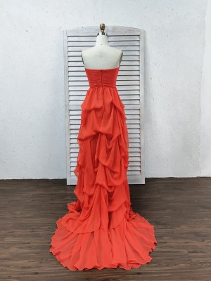 30D chiffon draped long dress with short train