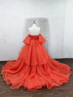 short sleeve orange layered organza ball gown