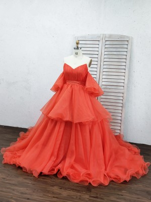 xdressy layered orange organza ball gown with puffy half sleeves xdressy layered orange organza ball gown with puffy half sleeves