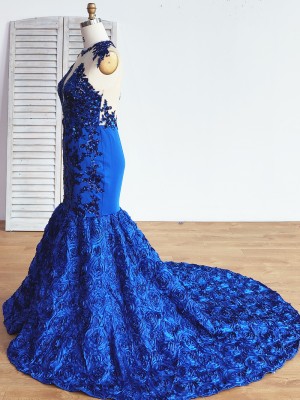 royal blue sequin and 3D rosettes mermaid prom dress royal blue sequin and 3D rosettes mermaid prom dress
