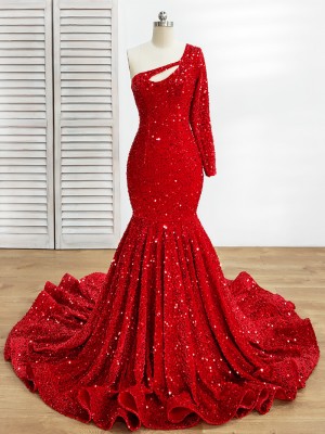 asymmetrical one sleeve red sequin velvet prom dress asymmetrical one sleeve red sequin velvet prom dress