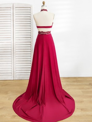 sexy open back red long prom dress