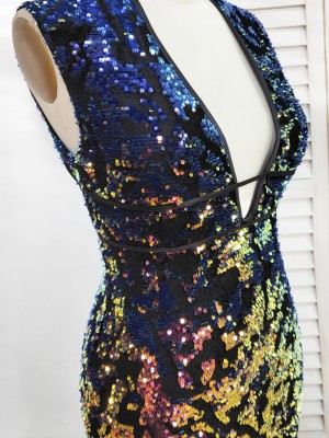 iridescent sequin plunging neckline prom dress