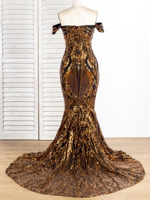 dazzling black gold sequin mermaid prom gown