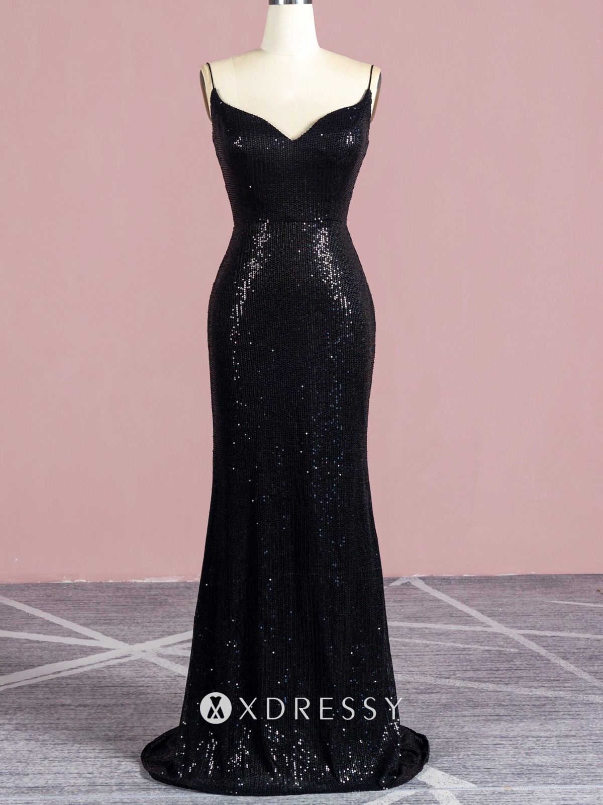 Black Sequin Sweetheart Slim Fit Mermaid Prom Gown - Xdressy