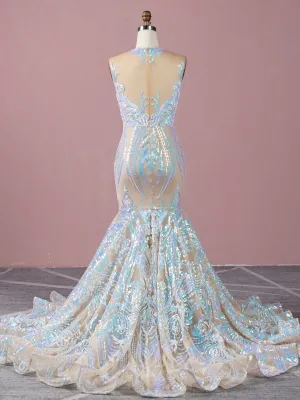 dazzling iridescent sequin mermaid prom gown