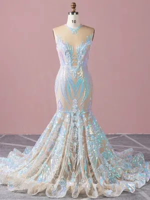 shiny iridescent sequin African American prom dress