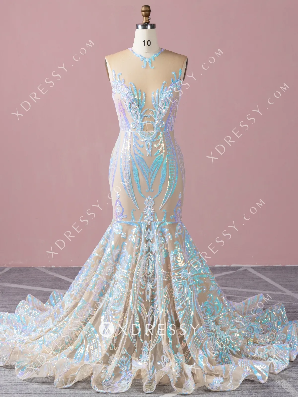 shiny iridescent sequin African American prom dress