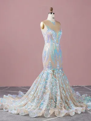 unique iridescent sequin mermaid African American prom dress