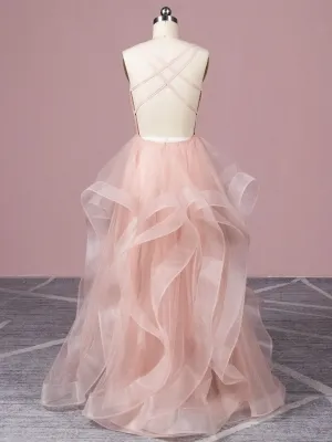 low back with spaghetti straps flounced tulle gown