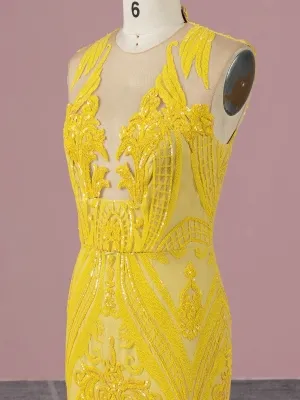 abstractly geometric yellow sequin dress