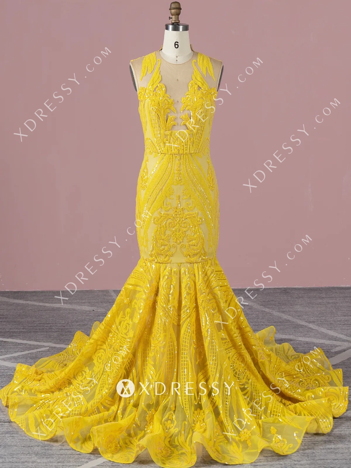 abstractly geometric yellow sequin mermaid prom dress