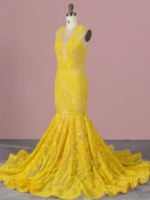 unique yellow sequin mermaid prom dress unique yellow sequin mermaid prom dress