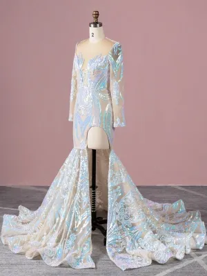 unique jagged neckline iridescent sequin prom dress unique jagged neckline iridescent sequin prom dress