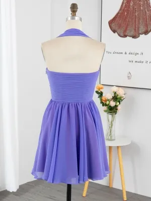 purple chiffon short party dress