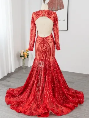 abstract pattern red sequin open back long sleeve prom dress abstract pattern red sequin open back long sleeve prom dress
