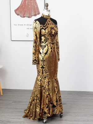 black sequin mermaid African American prom dress