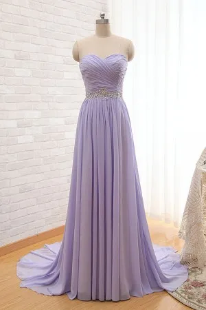 lavender strapless ruched sequined bridesmaid gown