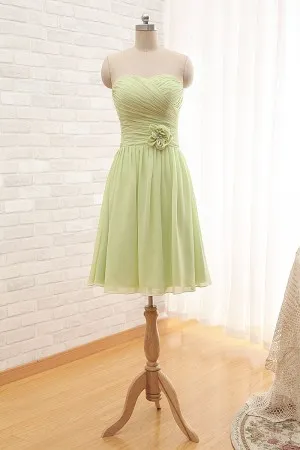 knee length pleated apple green bridesmaid dress