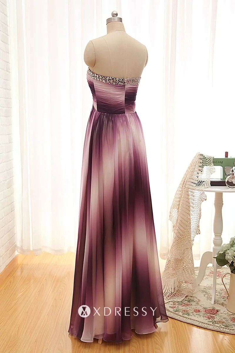 low back ombre purple beaded empire waist bridesmaid dress
