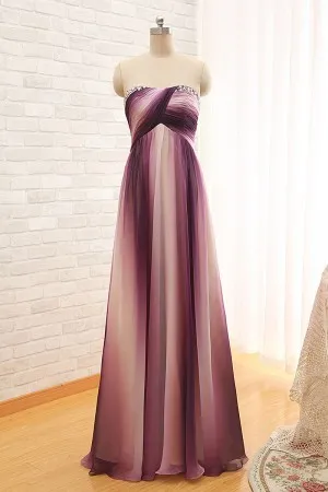 ombre purple beaded empire waist bridesmaid dress