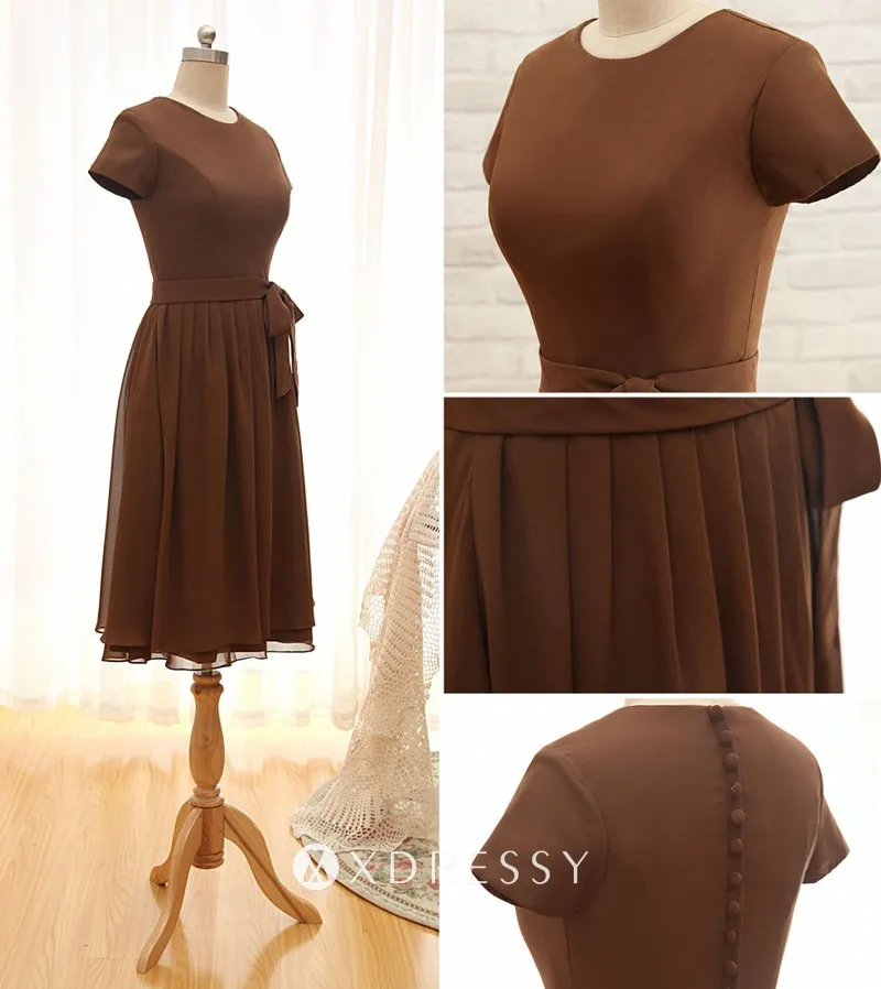bow knee length jewel neck chocolate bridesmaid dress bow knee length jewel neck chocolate bridesmaid dress