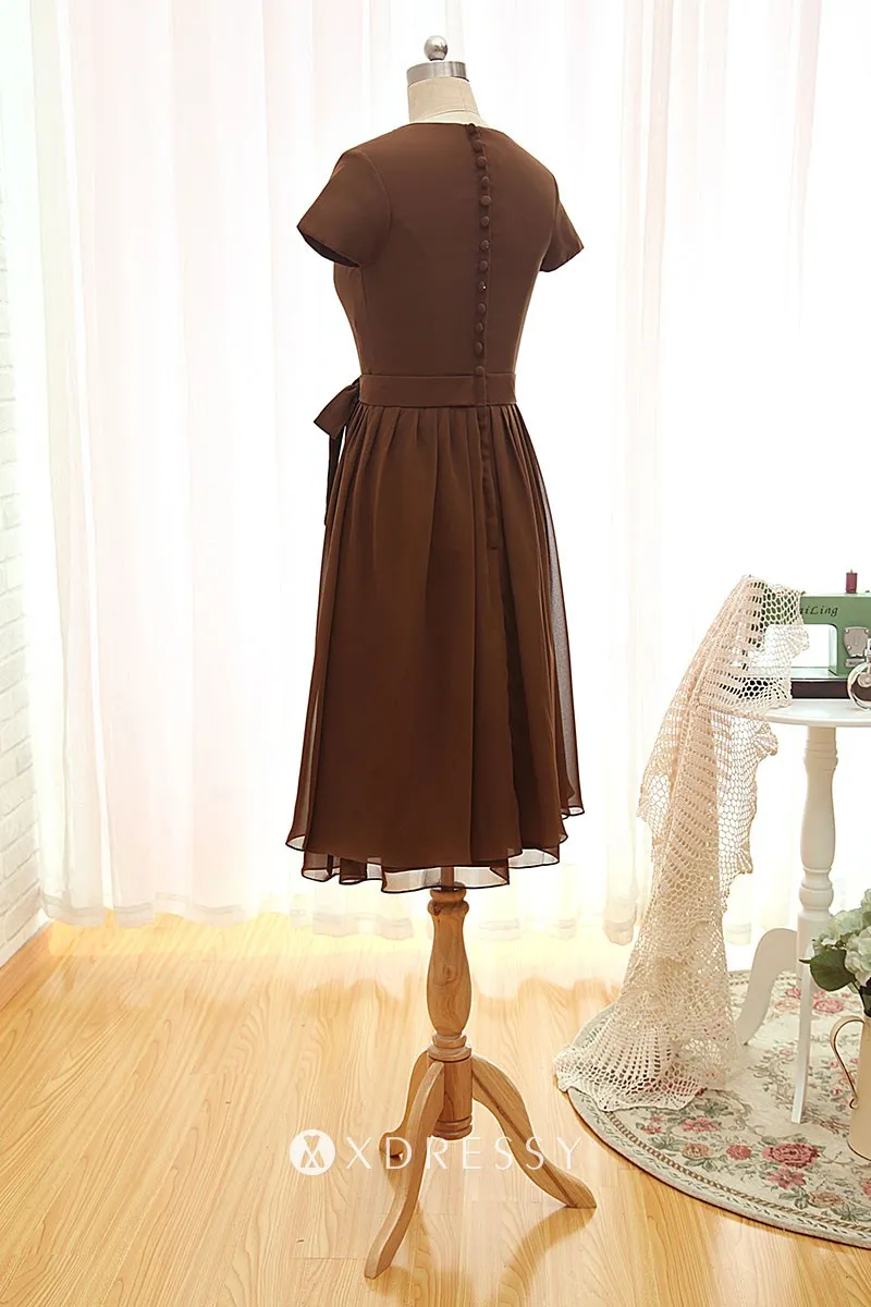 chocolate chiffon bridesmaid knee length jewel neck dress chocolate chiffon bridesmaid knee length jewel neck dress