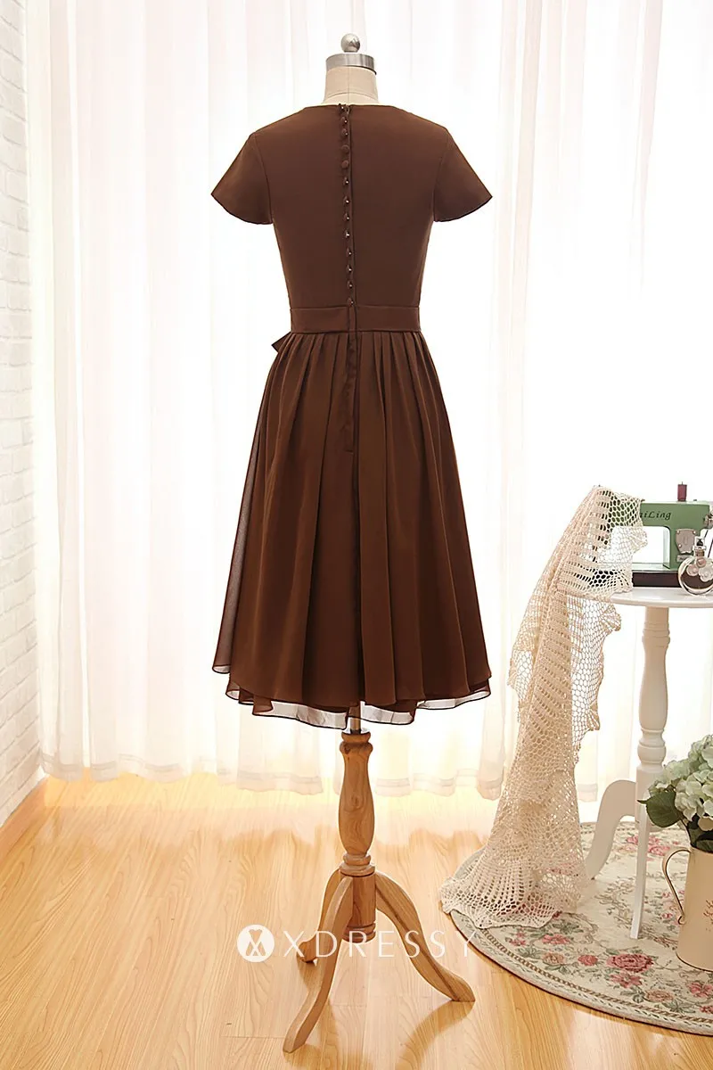 closed back knee length jewel neck chocolate bridesmaid dress closed back knee length jewel neck chocolate bridesmaid dress
