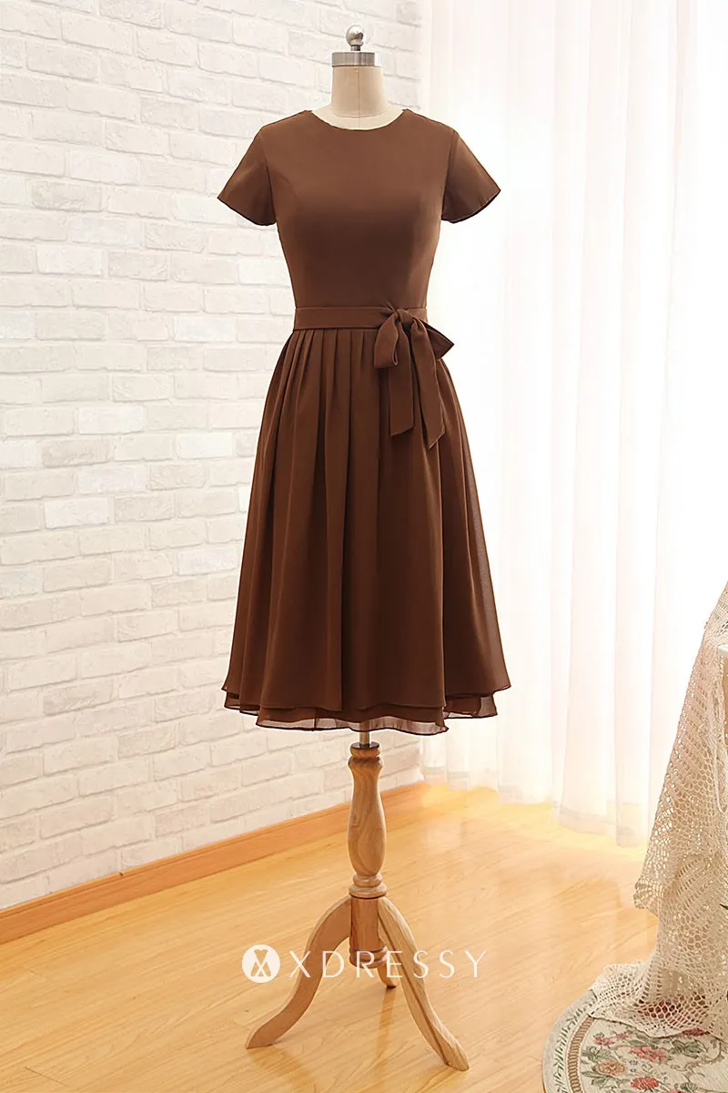 knee length jewel neck chocolate bridesmaid dress knee length jewel neck chocolate bridesmaid dress
