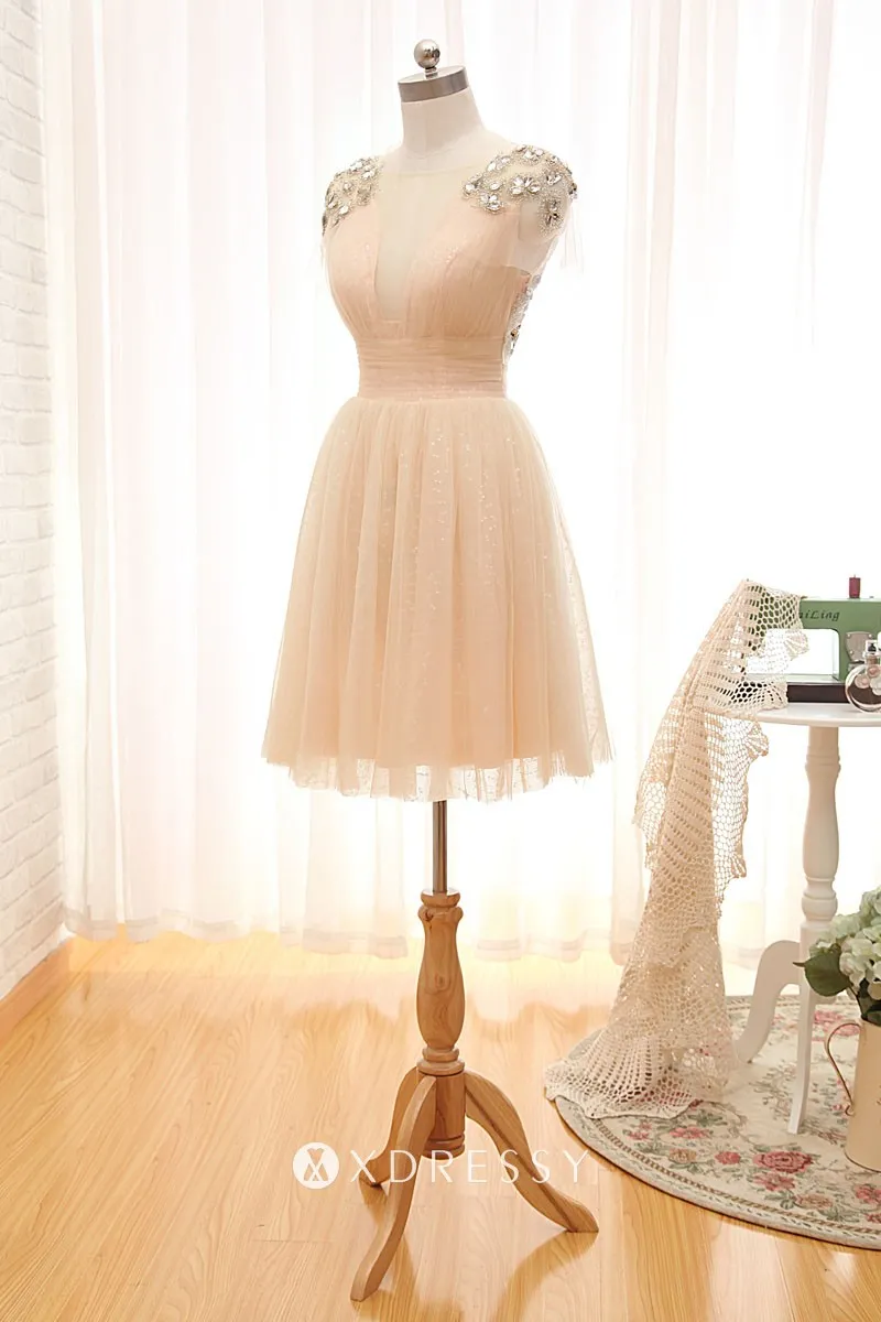 sheer plunging neck diamond blushing pink tulle short cute bridesmaid dress sheer plunging neck diamond blushing pink tulle short cute bridesmaid dress