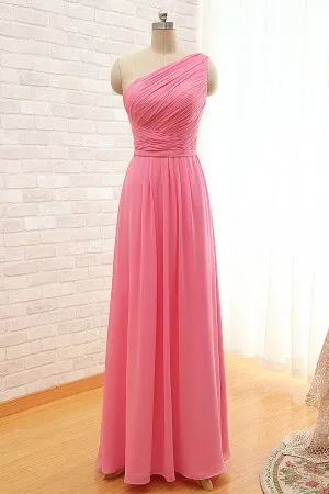 asymmetrical one shoulder pink bridesmaid dress
