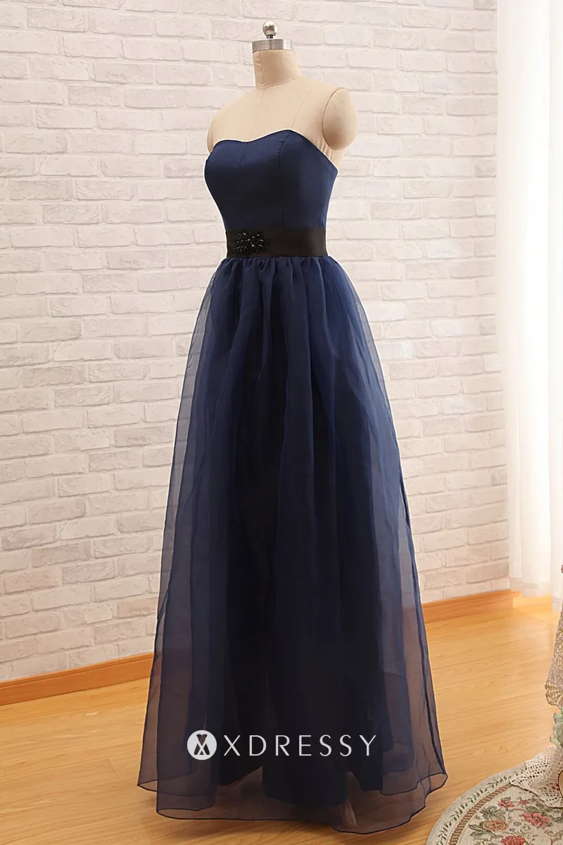 navy satin with sheer tulle overlay strapless bridesmaid gown navy satin with sheer tulle overlay strapless bridesmaid gown