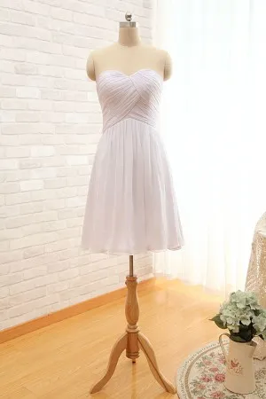 cheap short pleated white chiffon bridesmaid dress