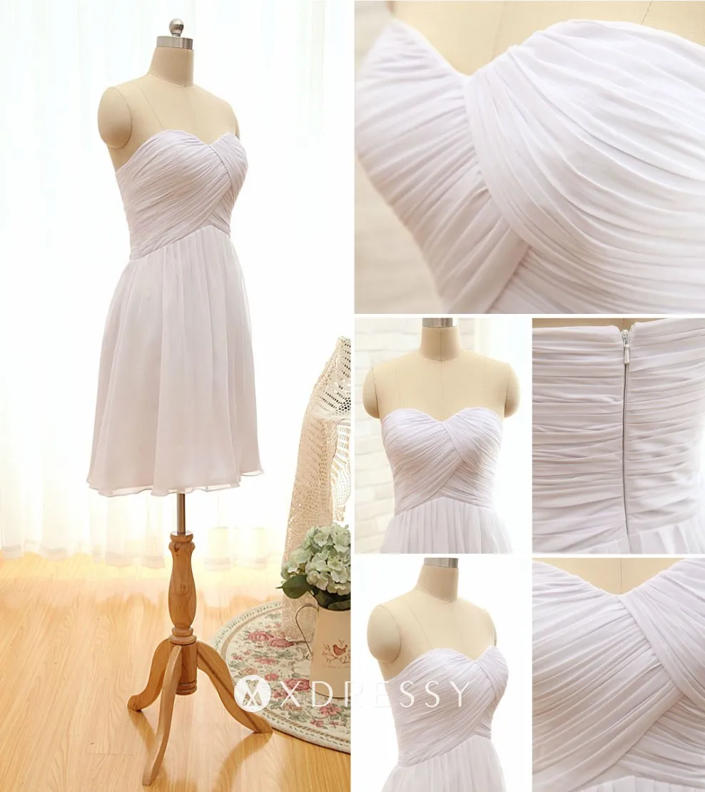 pleated sweetheart white chiffon cheap short bridesmaid dress pleated sweetheart white chiffon cheap short bridesmaid dress