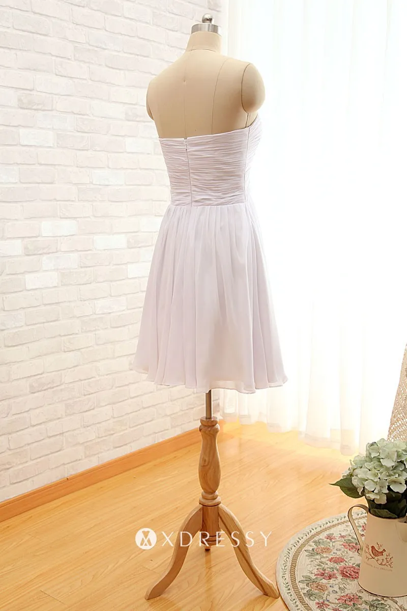short strapless pleated white chiffon cheap bridesmaid dress short strapless pleated white chiffon cheap bridesmaid dress