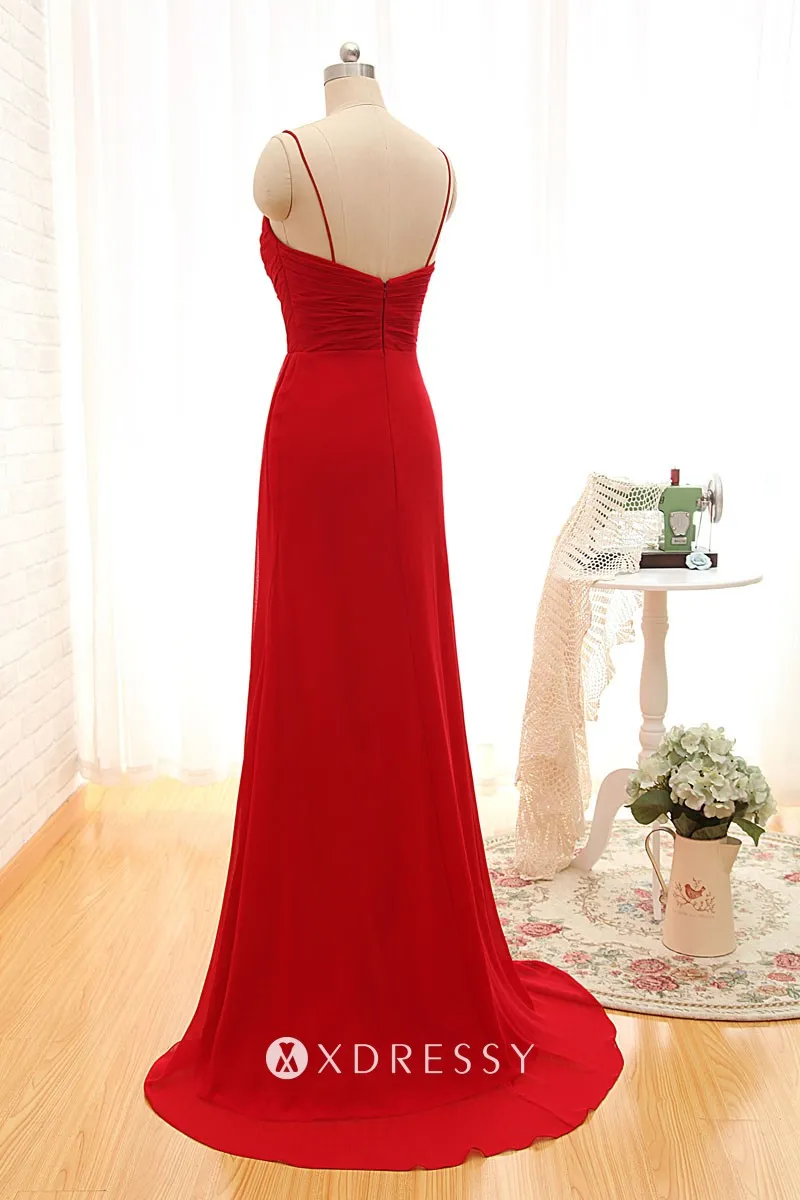 A-Line Ruched Chiffon Asymmetrical Dress Red main image 0