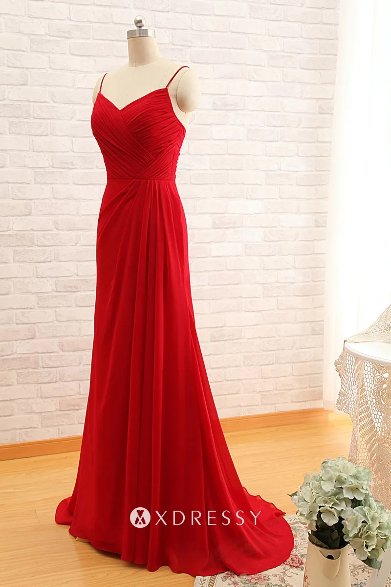 spaghetti straps asymmetrical pleated red chiffon bridesmaid dress spaghetti straps asymmetrical pleated red chiffon bridesmaid dress