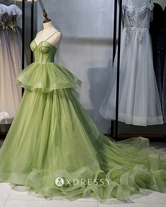 tiered skirt cute grass green tulle prom ball gown tiered skirt cute grass green tulle prom ball gown