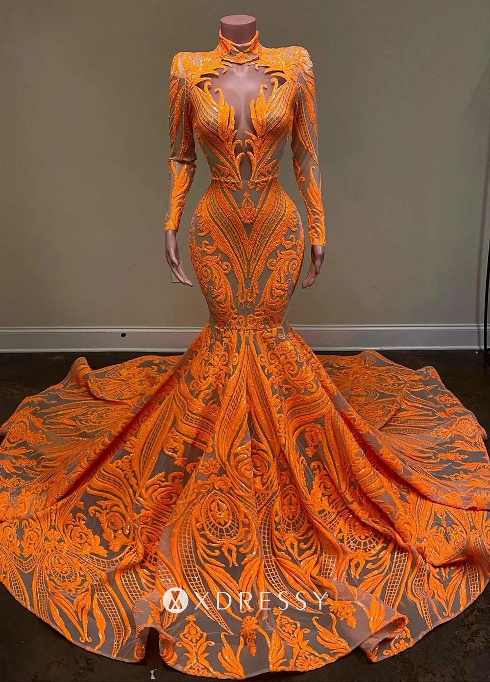 fashion orange sequin mermaid long train prom dress fashion orange sequin mermaid long train prom dress