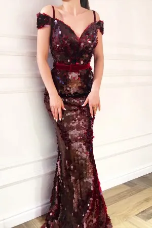 sparkly burgundy big fish scale sequin mermaid dress
