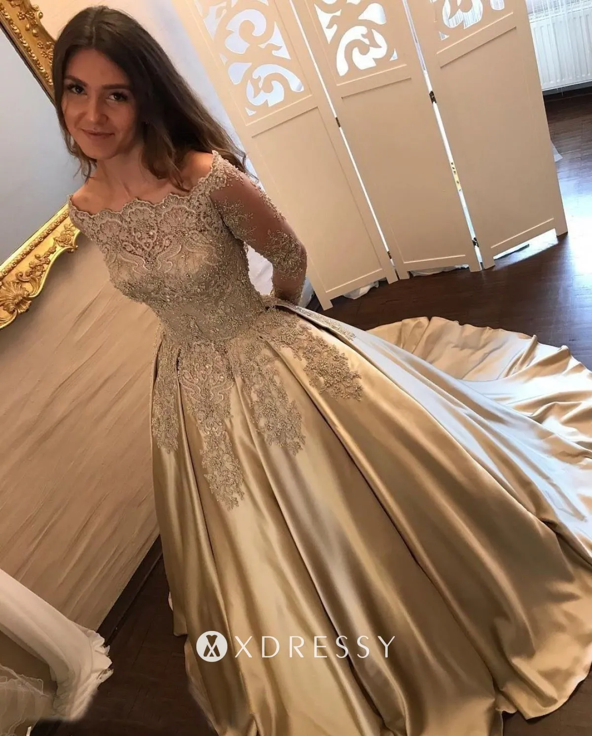 off the shoulder long sleeve lace satin prom ball gown off the shoulder long sleeve lace satin prom ball gown