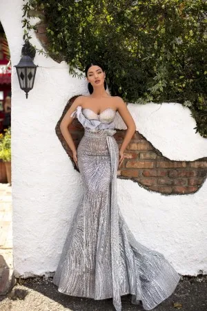 siver glitter sequin strapless mermaid concert dress