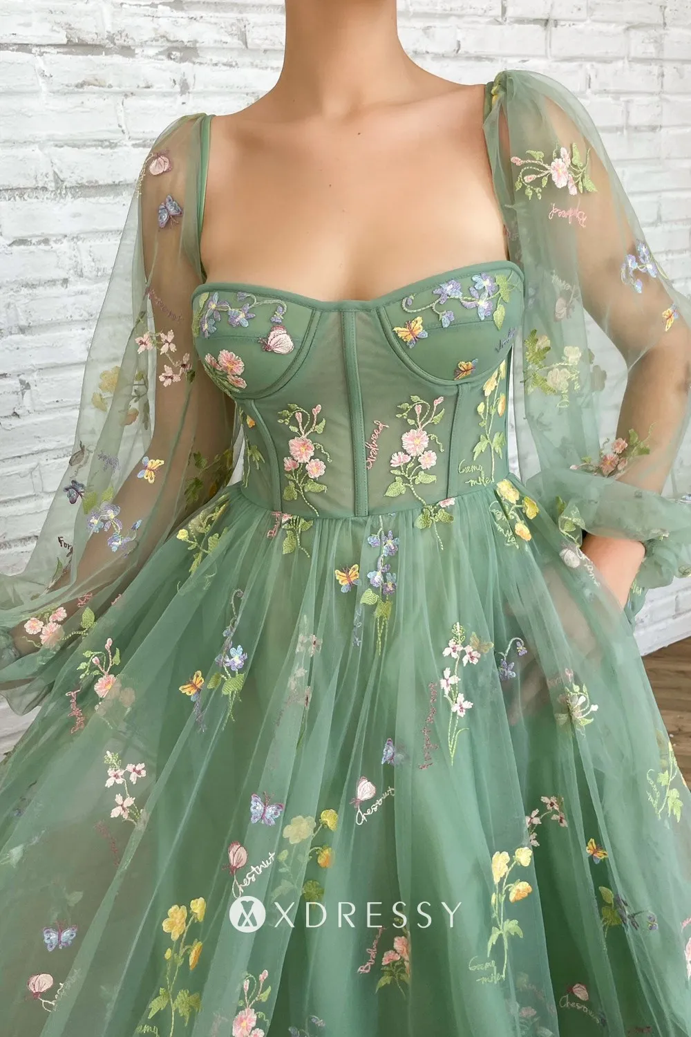 colorful floral lace sage green tulle party dress colorful floral lace sage green tulle party dress