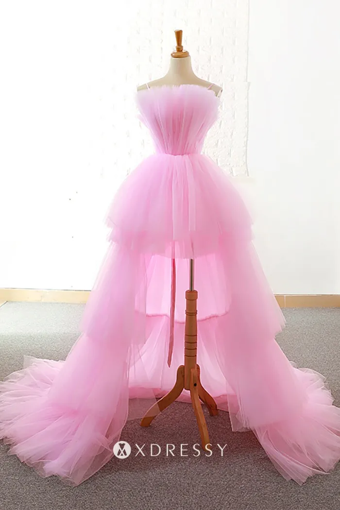 pink tulle high low tiered layered birthday party dress